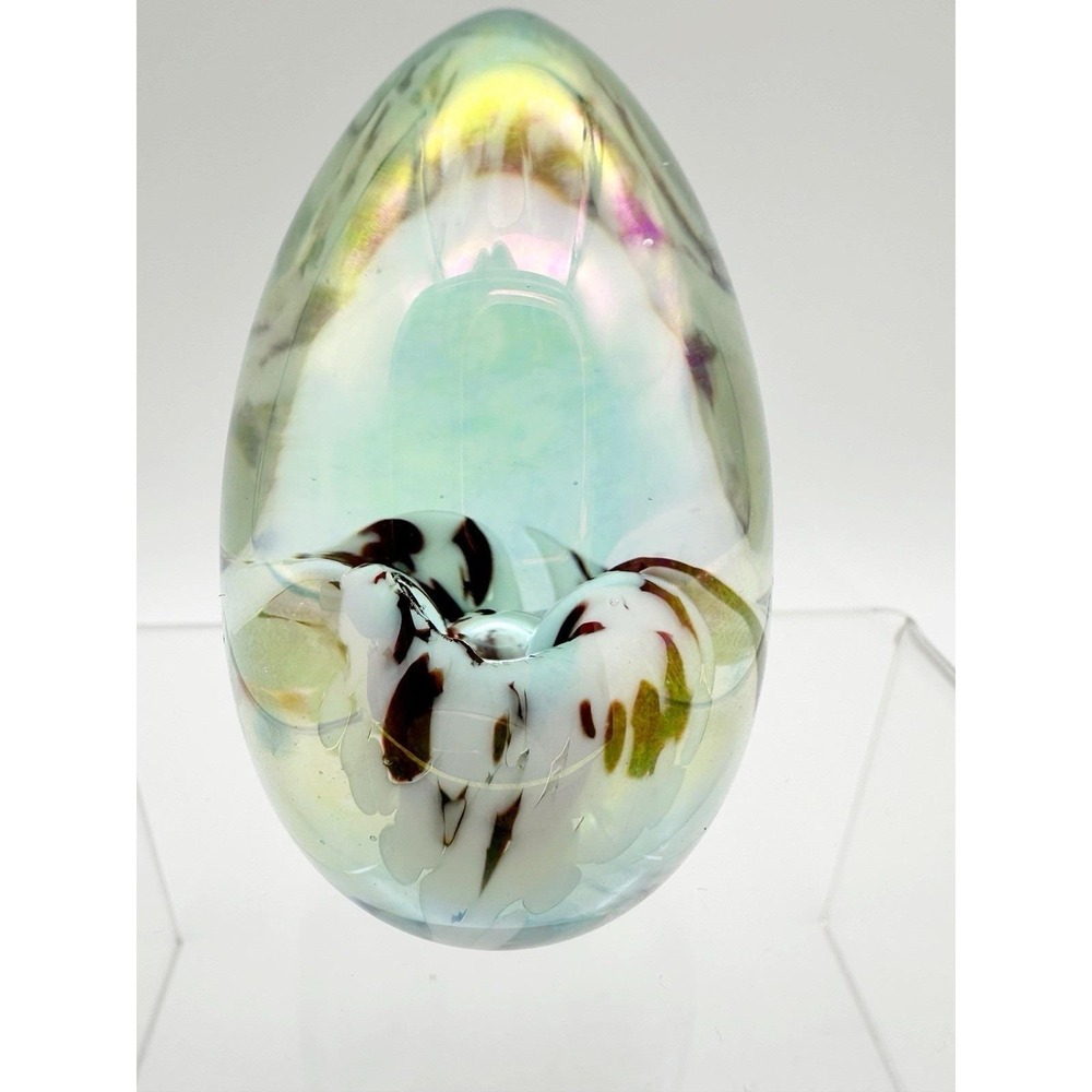 Vtg 1987 Mount St. Helens Ash Glass Egg Paperweight Signed MSH Purple Flower - Picture 2 of 8